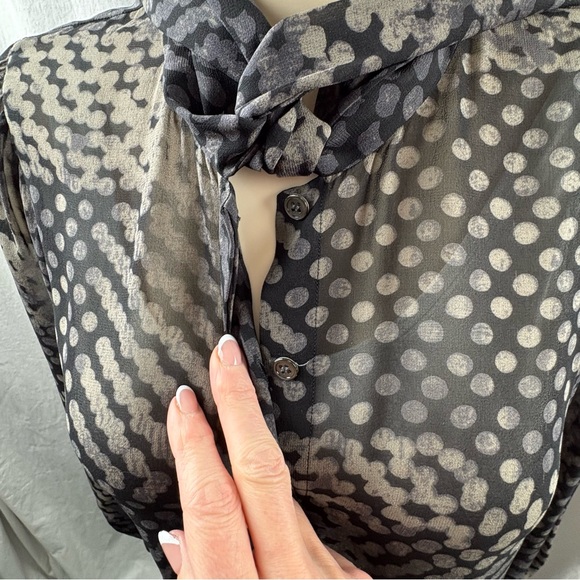 Theory Silk Primo Blurred Tie-neck Black,Grey and beige Patterned Blouse M - Picture 10 of 13